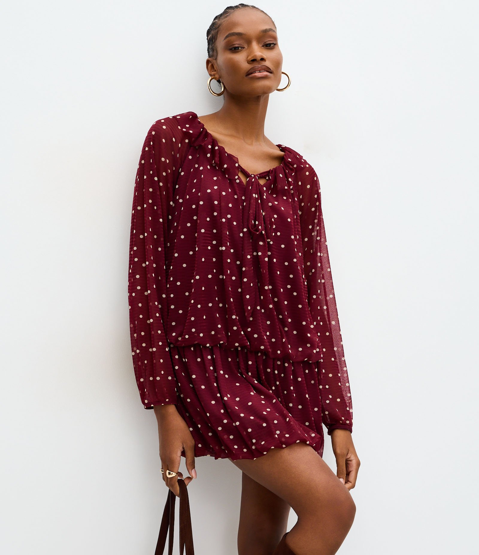 Vestido Balonê Curto com Estampa Poá Vermelho 1