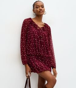 Vestido Balonê Curto com Estampa Poá