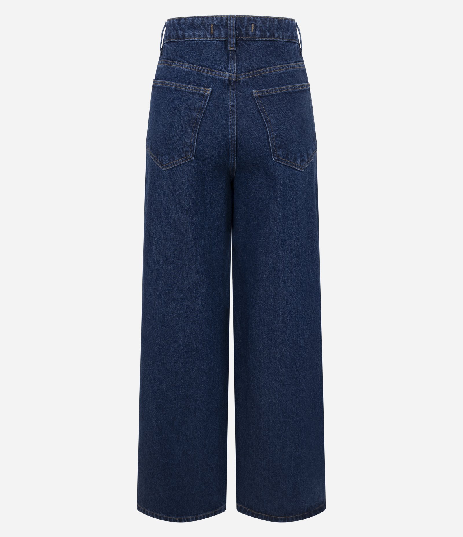 Calça Reta Ampla em Jeans com Cintura Alta e Aberturas Laterais Azul Escuro 2