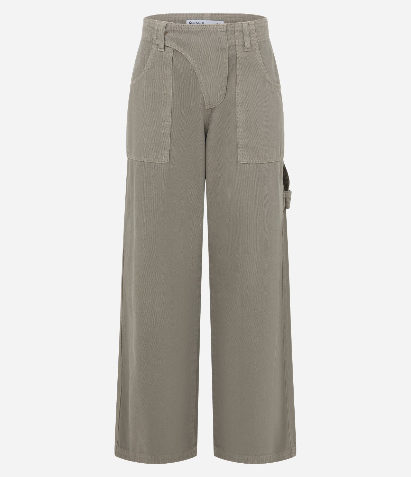 Calça Cargo Reta em Sarja com Cintura Baixa Verde Acinzentado 4