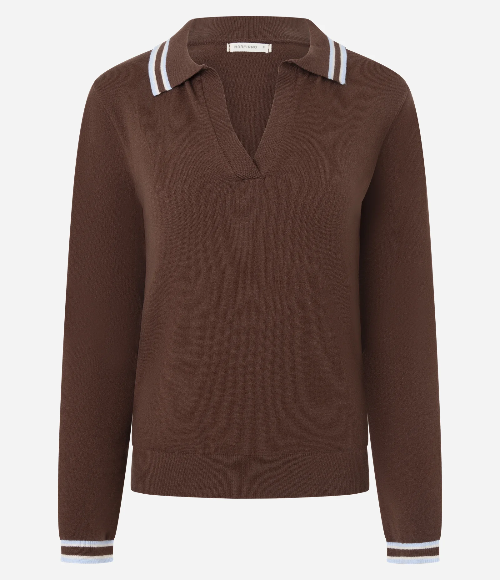 Blusa em Tricô com Gola Polo e Viés Contrastantes Marrom 1