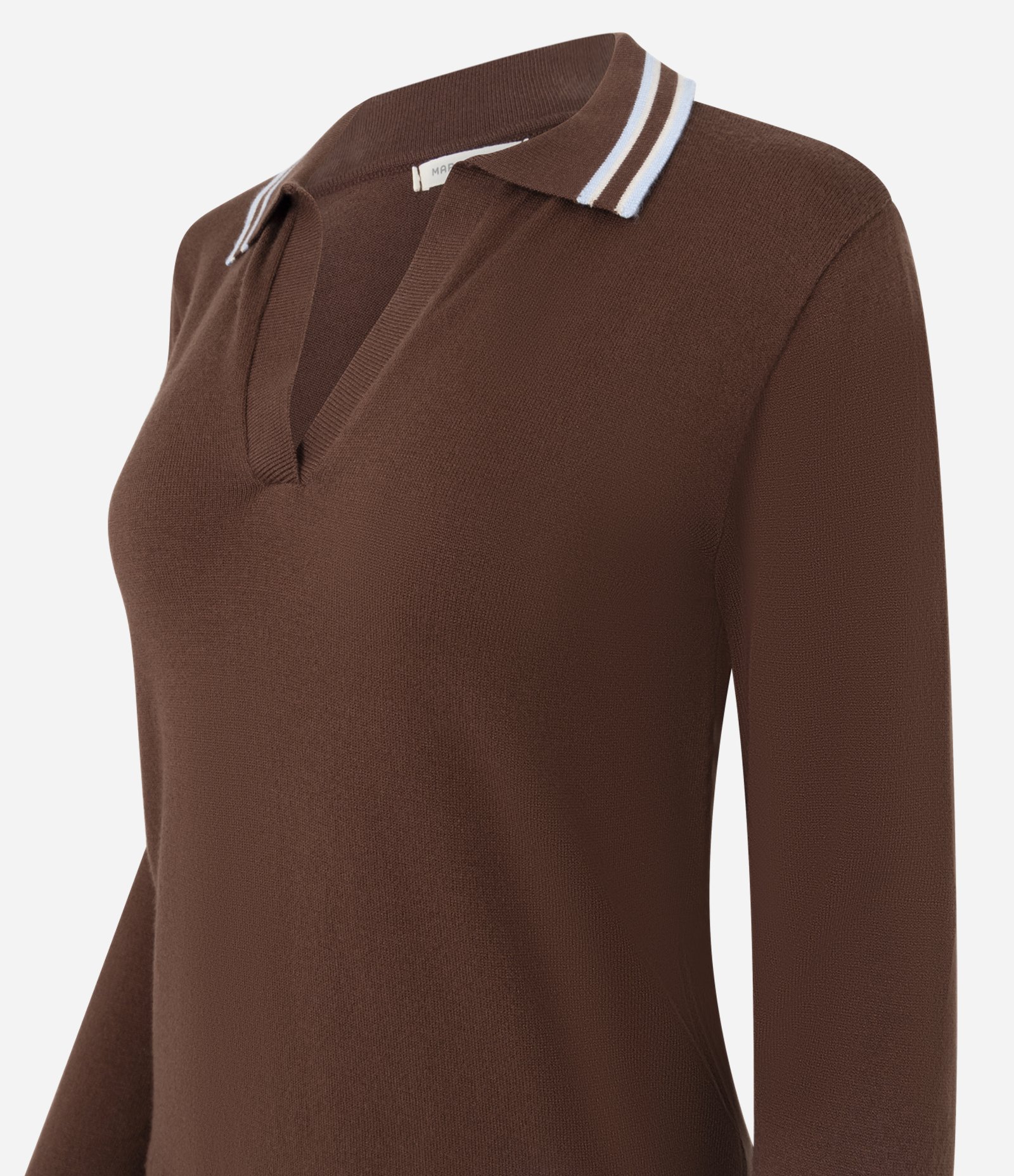 Blusa em Tricô com Gola Polo e Viés Contrastantes Marrom 2