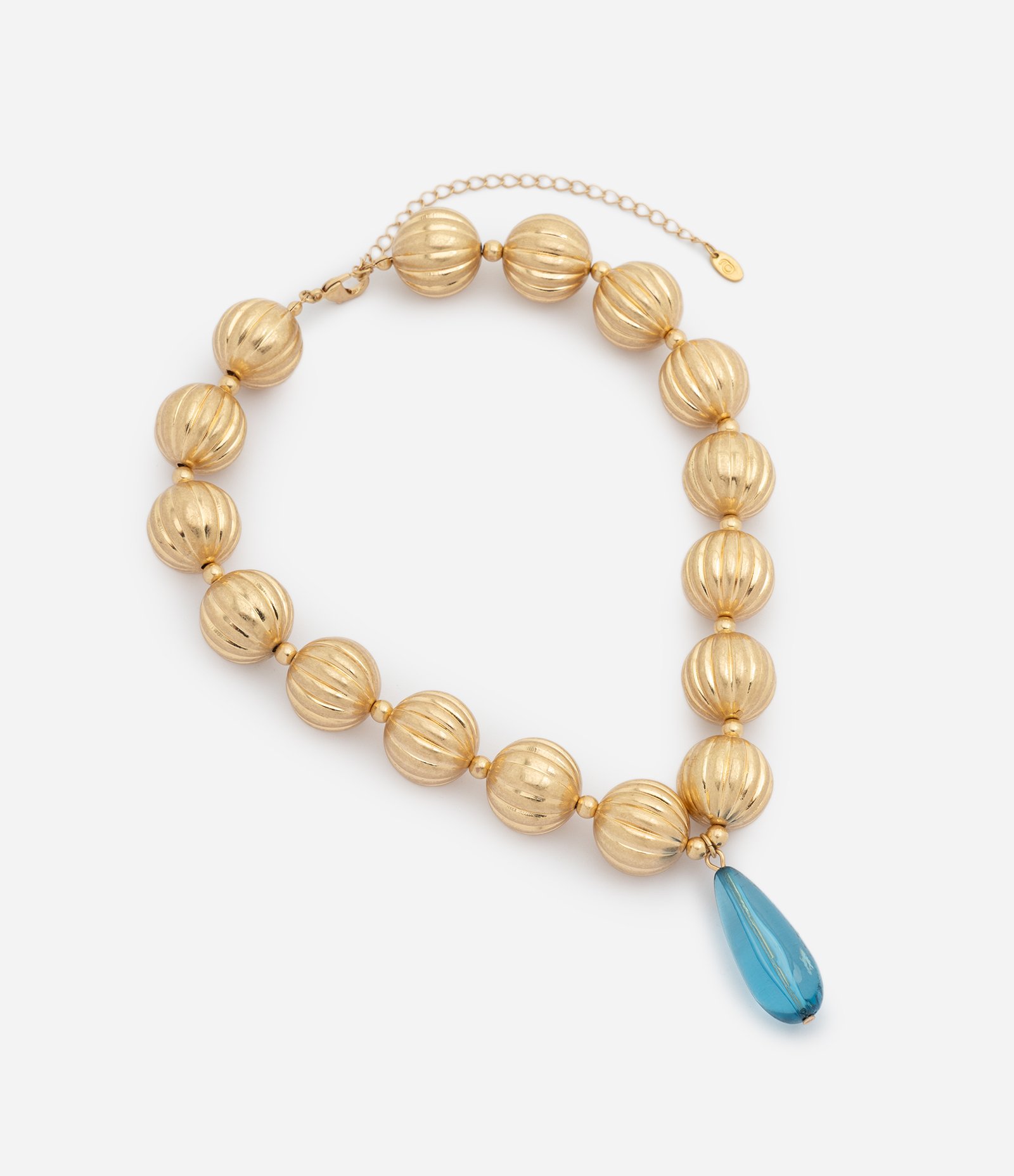 Maxi Colar com Esferas Plissadas e Pingente Gota Dourado 3