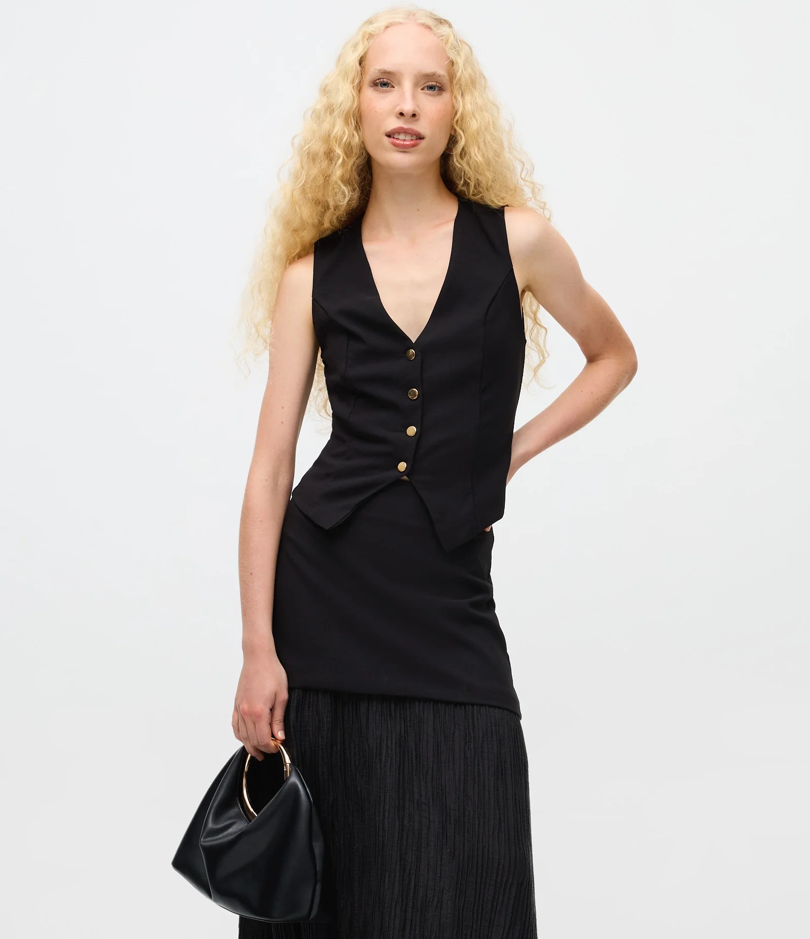 Saia Longa Alfaiatada com Sobreposição Preto 2