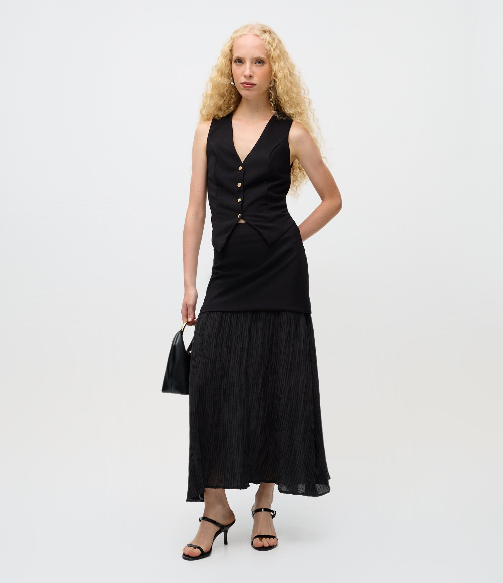 Saia Longa Alfaiatada com Sobreposição Preto 7