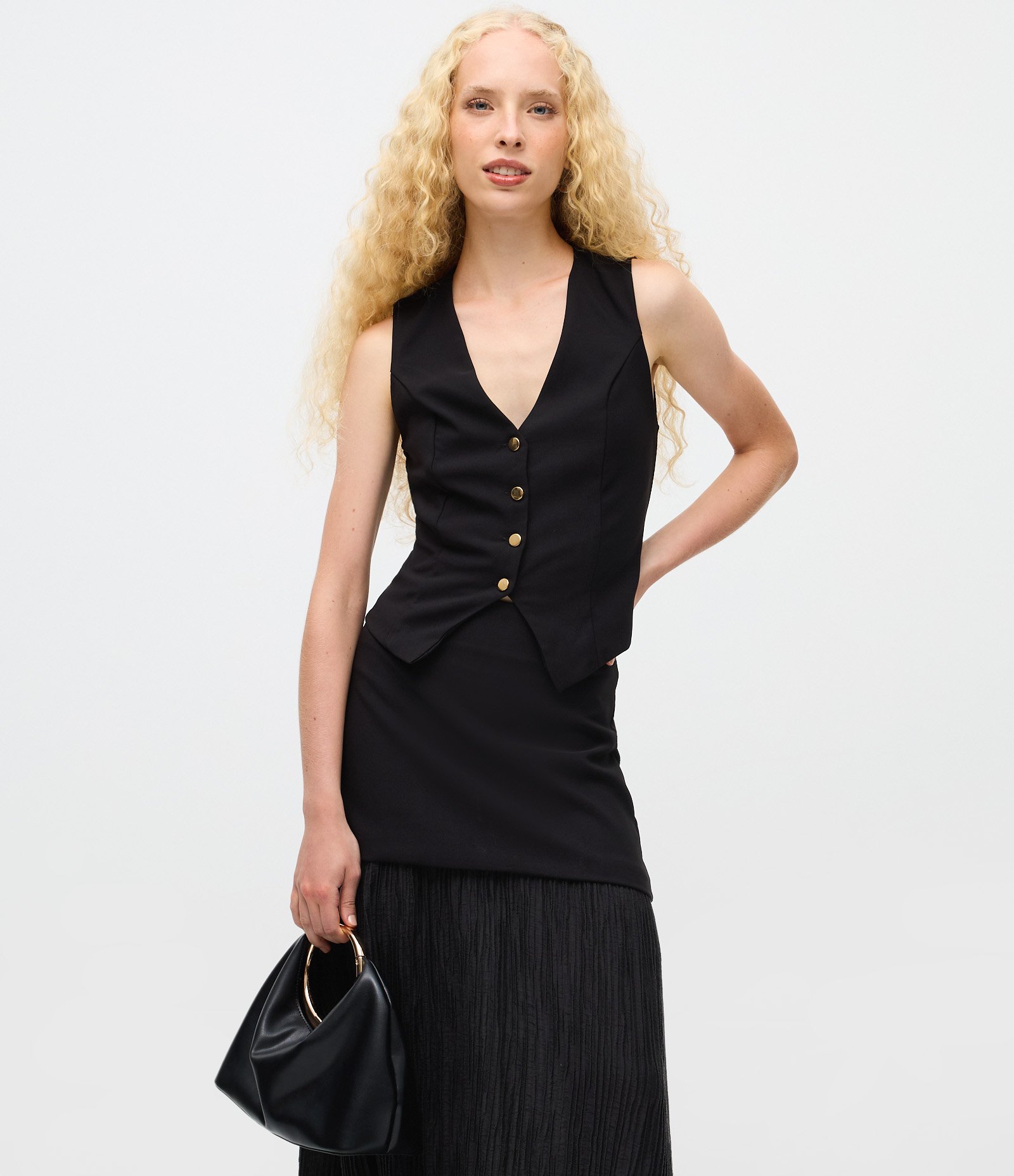 Saia Longa Alfaiatada com Sobreposição Preto 8