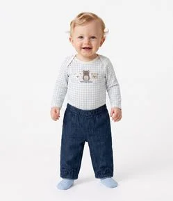 Calça Infantil em Jeans com Bordado de Orelhas nas Barras – Tam 0 a 18 Meses