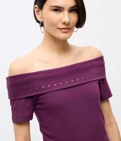 Blusa Ombro a Ombro em Algodão com Tachinhas