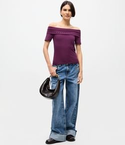 Blusa Ombro a Ombro em Algodão com Tachinhas