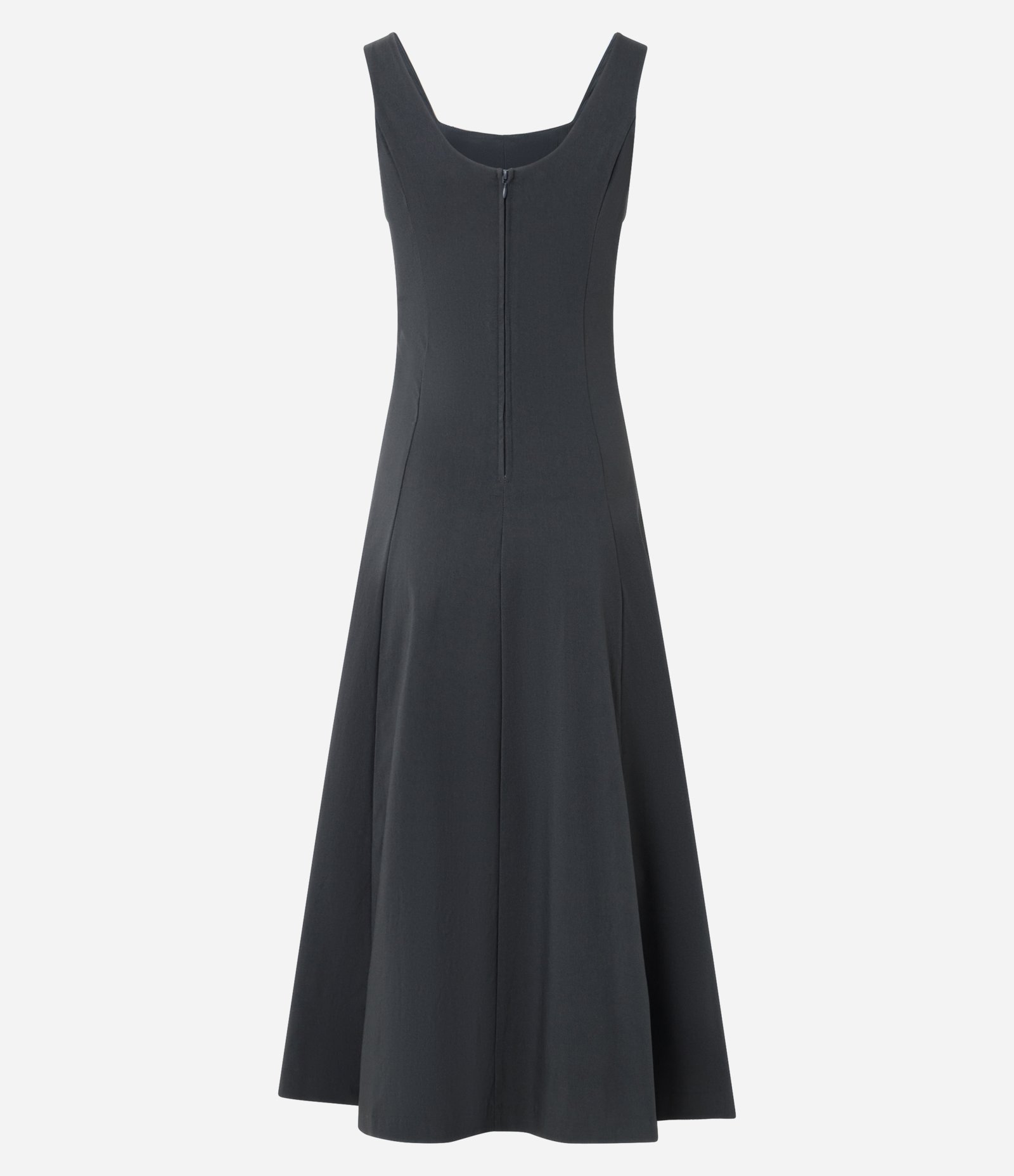 Vestido Evasê Midi em Viscose com Decote Quadrado e Recortes Cinza 2