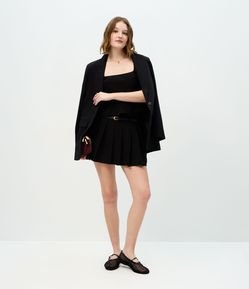 Short Saia Alfaiatado com Cinto de PU e Textura Plissada