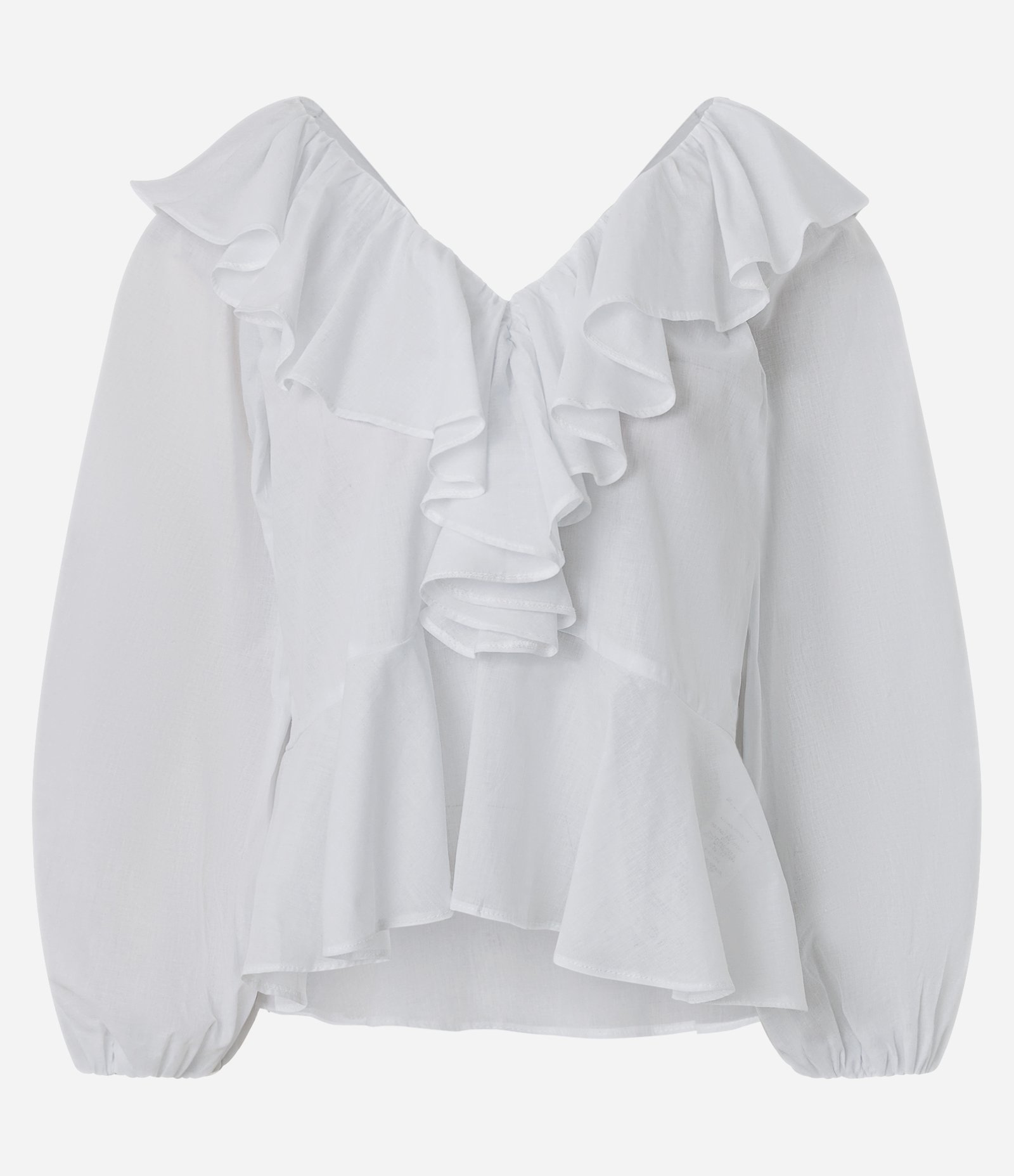Bata Peplum com Manga Bufante e Babados Branco 5