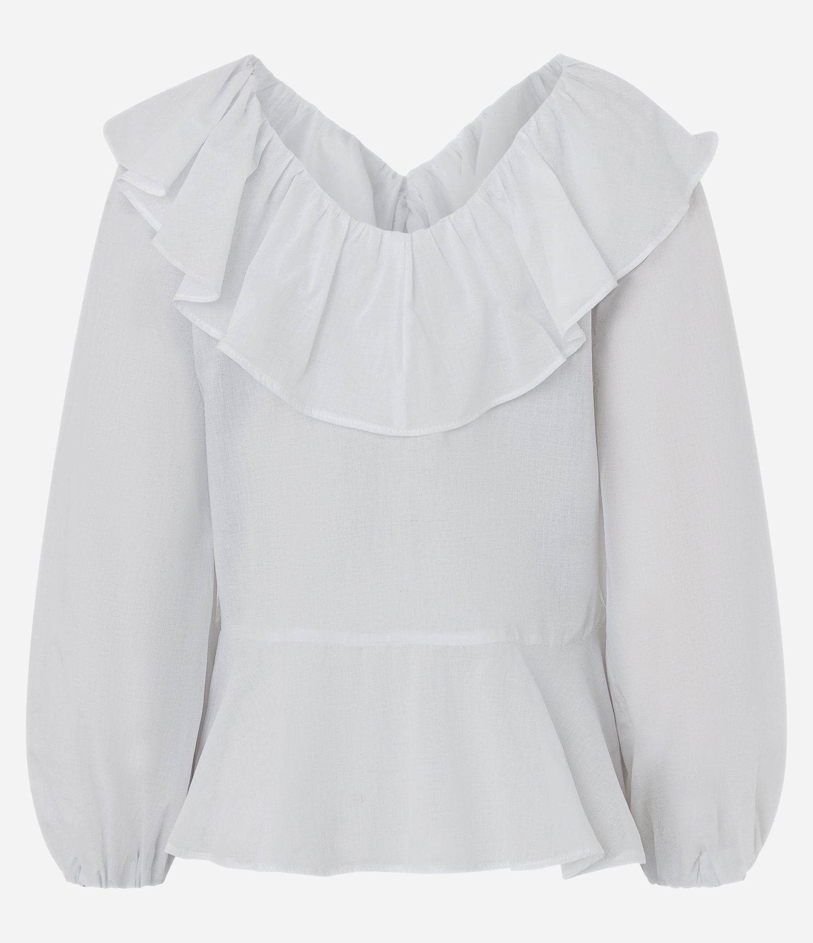 Bata Peplum com Manga Bufante e Babados Branco 6