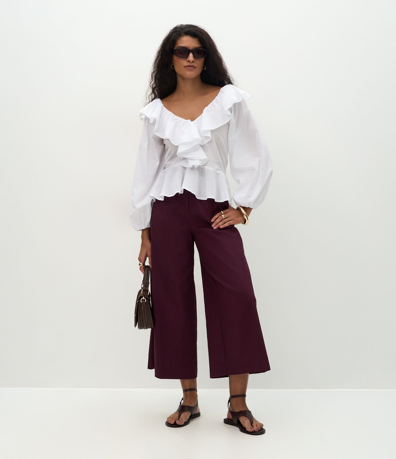 Bata Peplum com Manga Bufante e Babados Branco 2