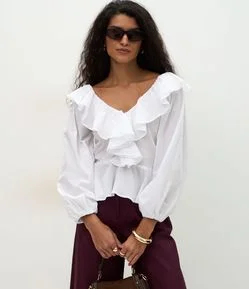Bata Peplum com Manga Bufante e Babados