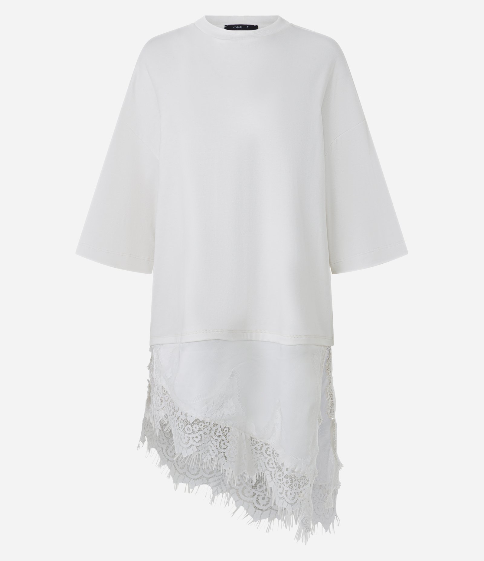 Camiseta Oversized em Algodão com Renda Assimétrica na Barra Branco 5