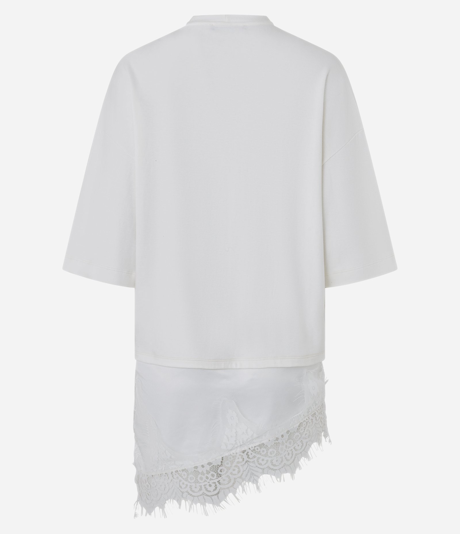 Camiseta Oversized em Algodão com Renda Assimétrica na Barra Branco 6