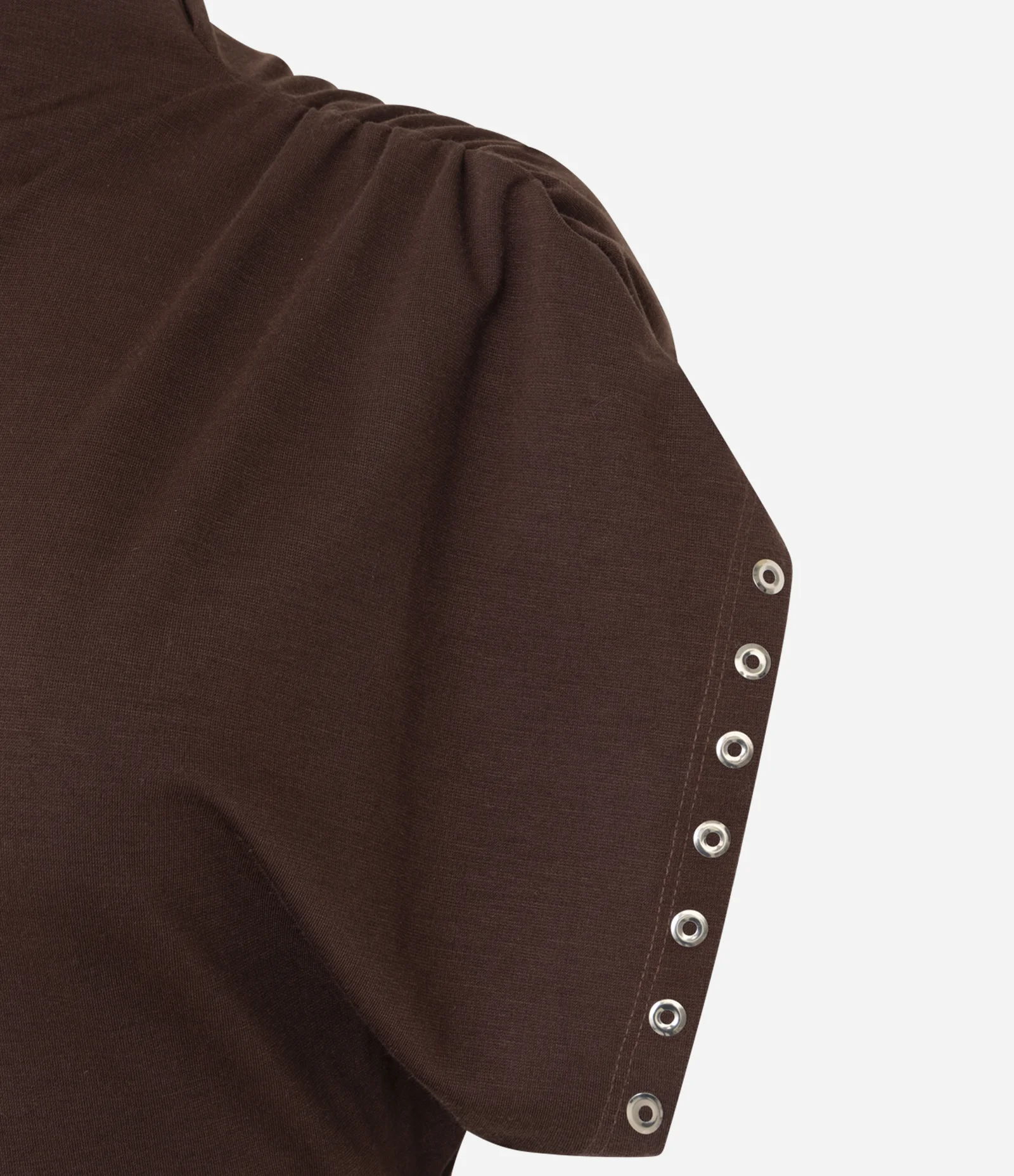 Blusa com Um Ombro Só e Gola Alta Marrom 2