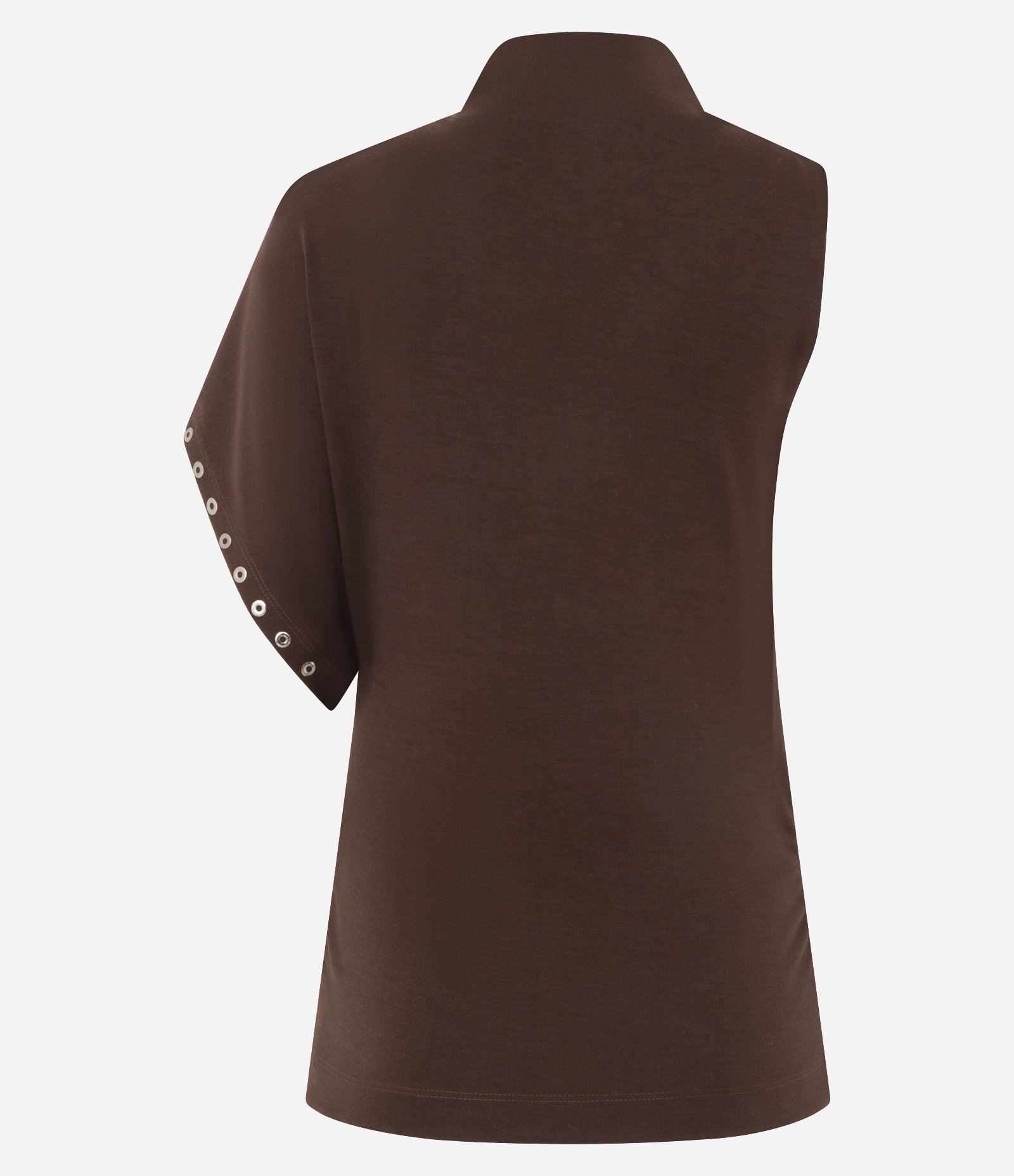 Blusa com Um Ombro Só e Gola Alta Marrom 3