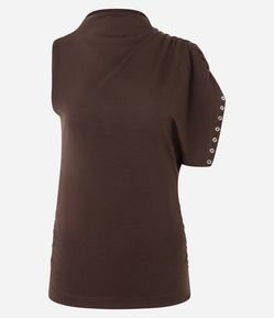 Blusa com Um Ombro Só e Gola Alta