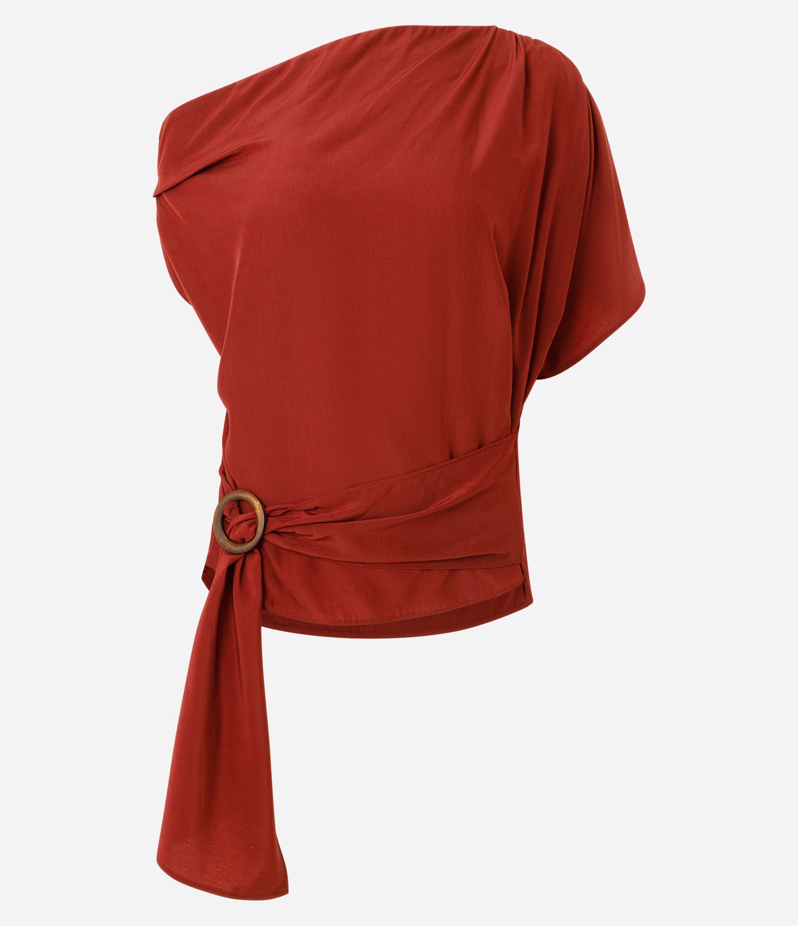 Blusa Um Ombro Só Com Faixa e Aplicação de Argola Vermelho 5