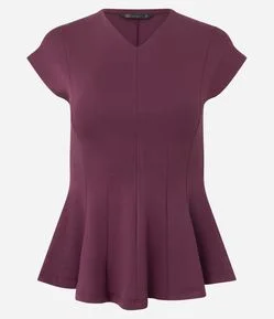 Blusa Manga Curta em Ponto Roma com Decote V