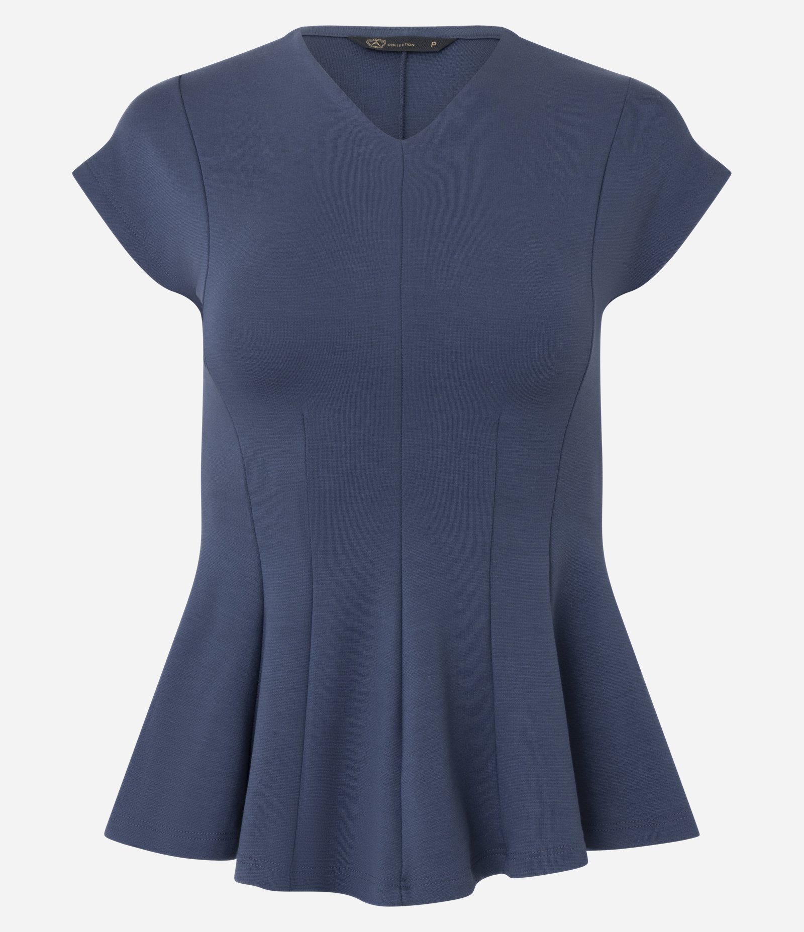 Blusa Manga Curta em Ponto Roma com Decote V Azul 1