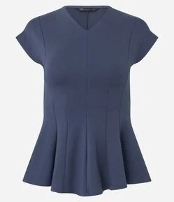 Blusa Manga Curta em Ponto Roma com Decote V