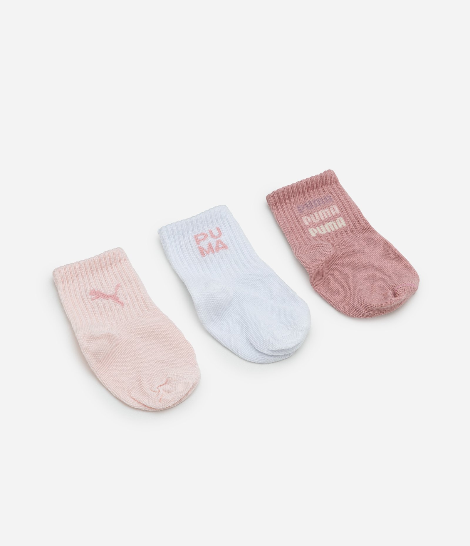Kit 03 Pares de Meias Infantil Cano Médio Puma – Tam 0 a 12 Meses Rosa/Branco/Rosé 1