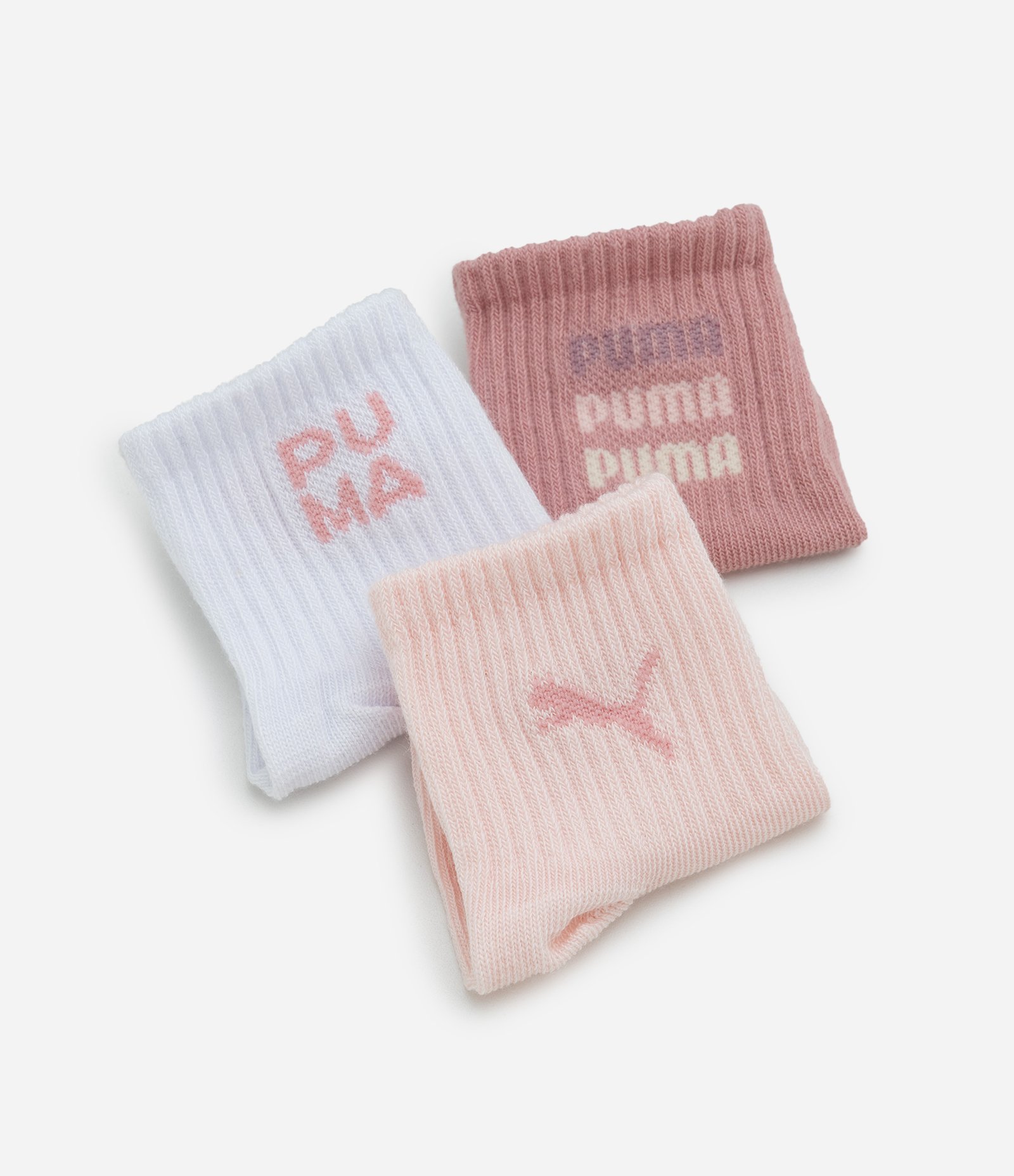 Kit 03 Pares de Meias Infantil Cano Médio Puma – Tam 0 a 12 Meses Rosa/Branco/Rosé 3