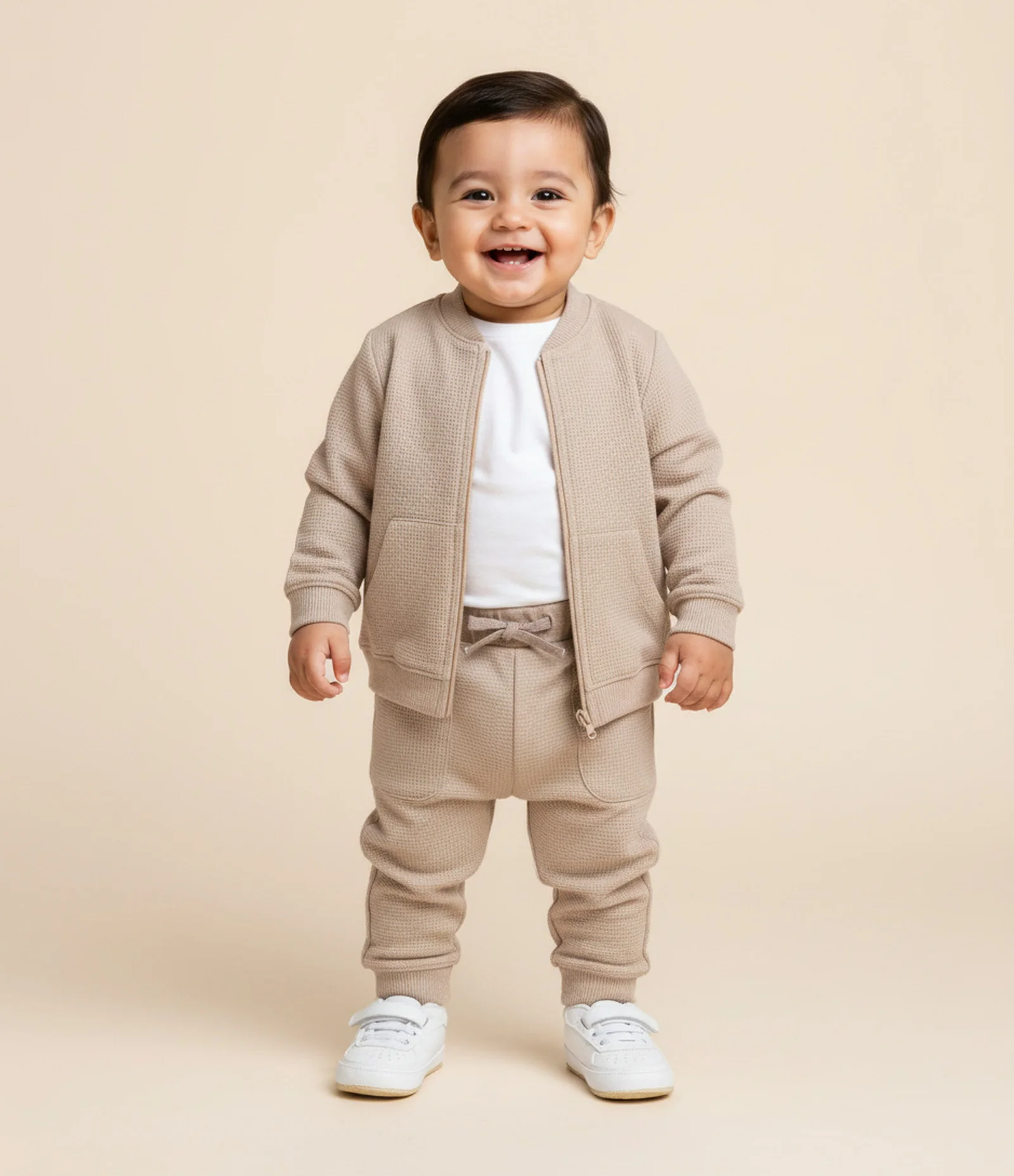 Calça Infantil em Moletom com Bolsos – Tam RN a 18 Meses Bege 1