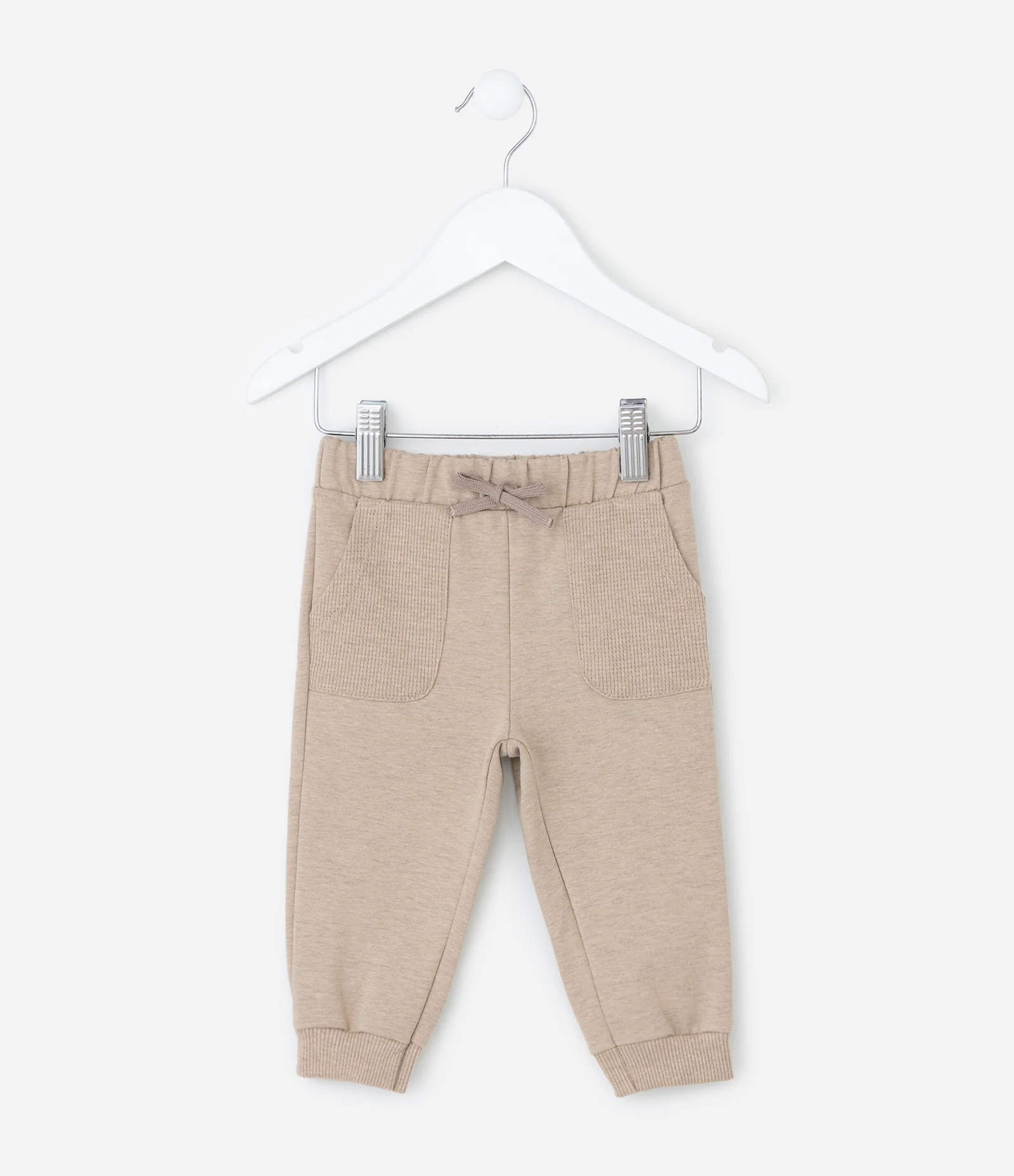 Calça Infantil em Moletom com Bolsos – Tam RN a 18 Meses Bege 2