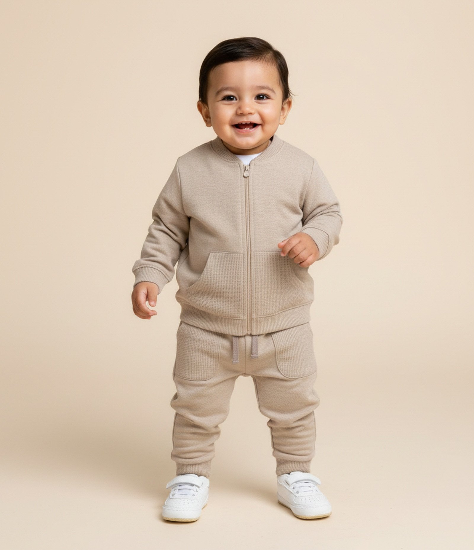 Jaqueta Infantil em Moletom Waffle com Zíper – Tam 0 a 18 Meses Bege 1