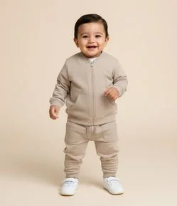Jaqueta Infantil em Moletom Waffle com Zíper – Tam 0 a 18 Meses