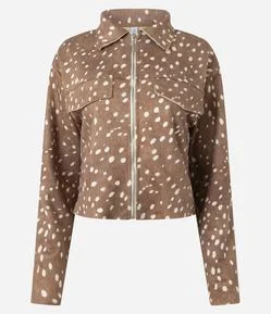 Jaqueta Suede Animal Print Bambi com Zíper