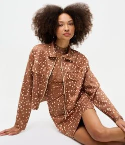 Jaqueta Suede Animal Print Bambi com Zíper