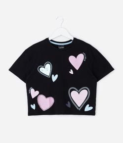 Camiseta Infantil Manga Curta com Coração em Paetê – Tam 5 a 14 Anos