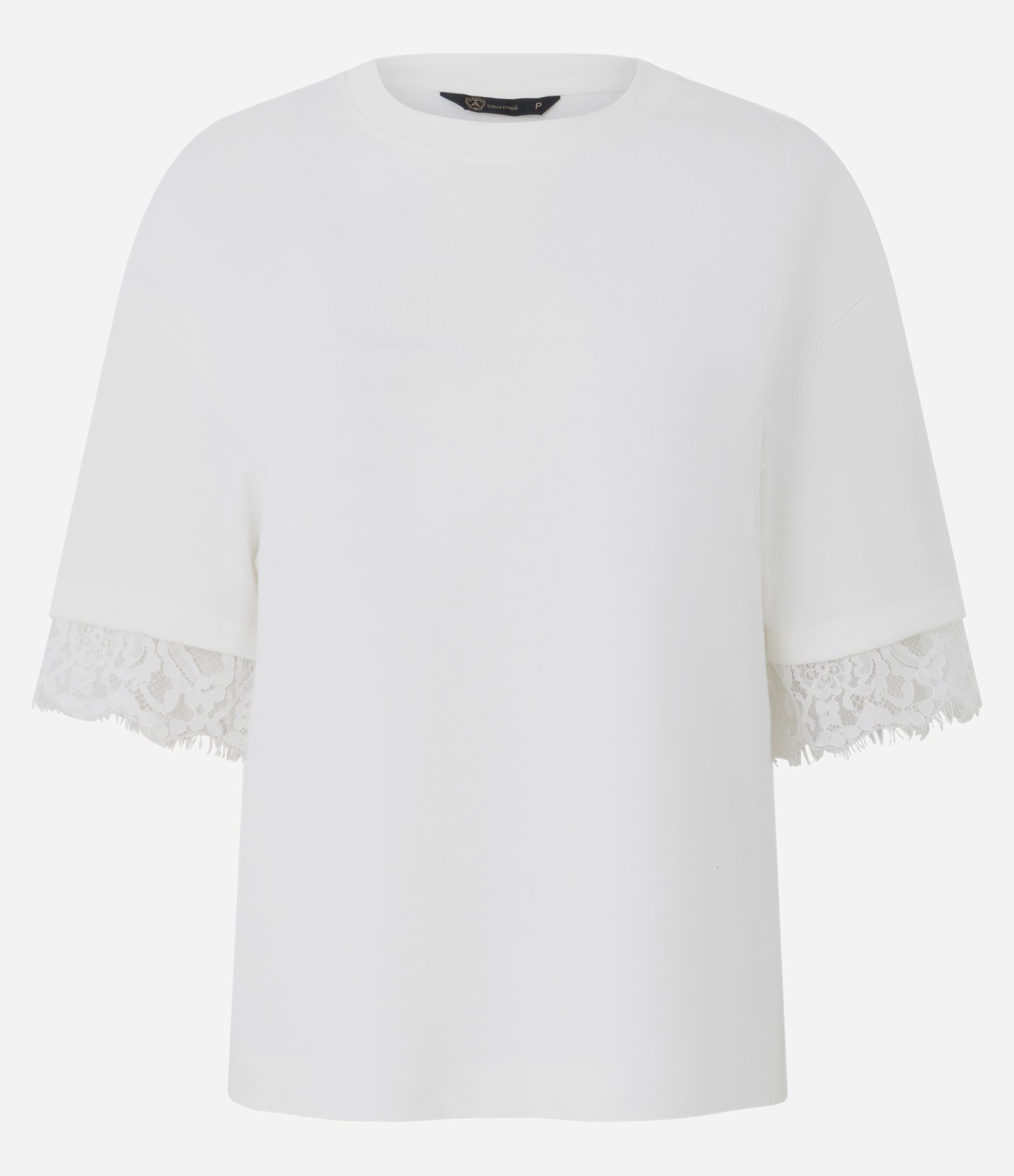 Camiseta em Algodão com Renda Aplicada nas Mangas Branco 1