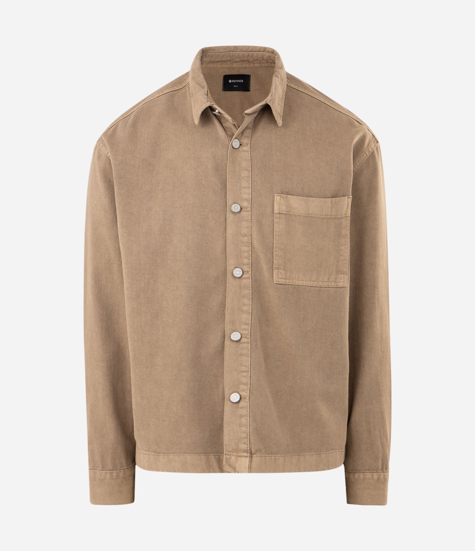 Camisa Boxy Sarja Cationizada Manga Longa Bege 4