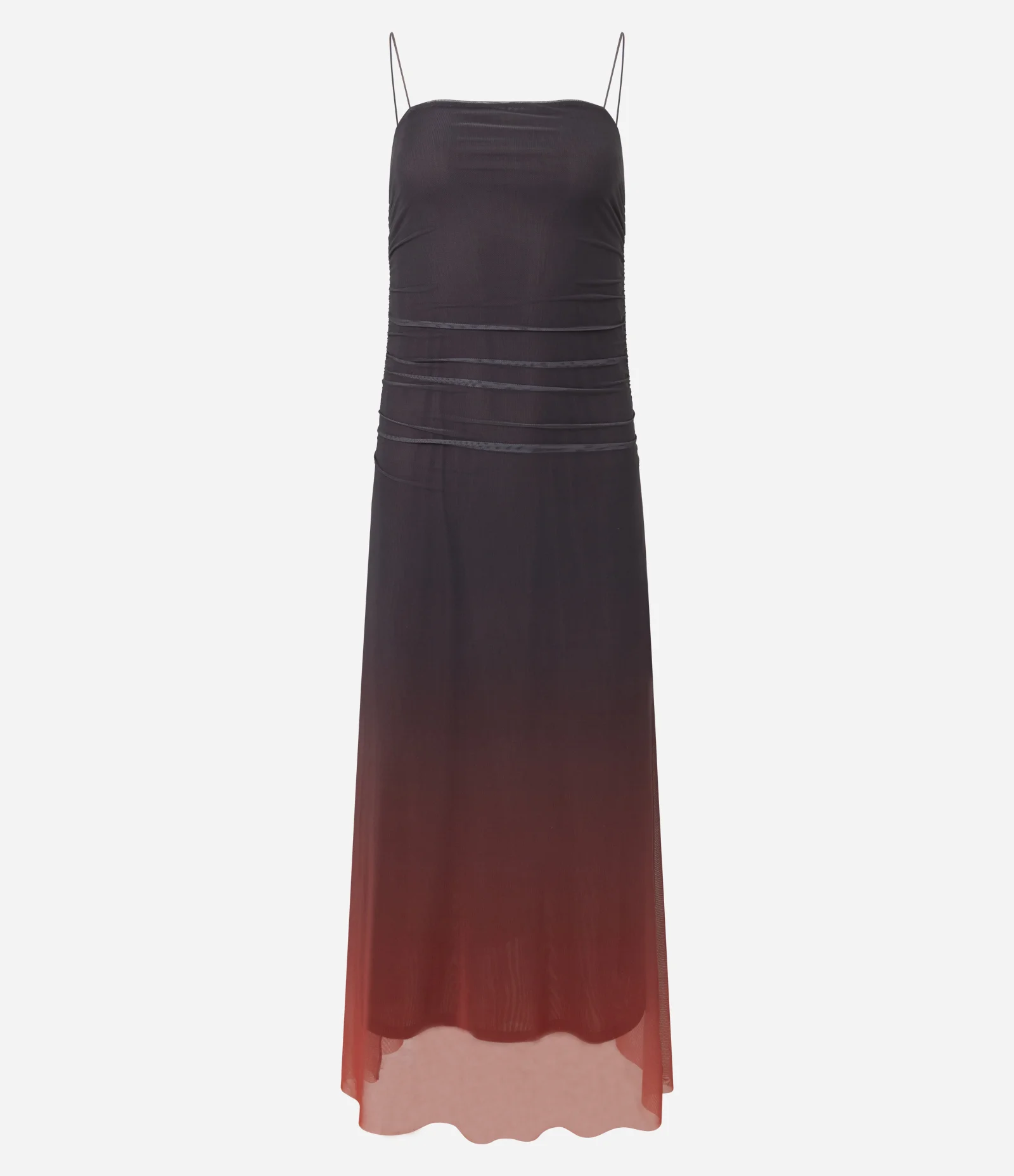 Vestido Longo Degradê com Sobreposição em Tule Vermelho 1