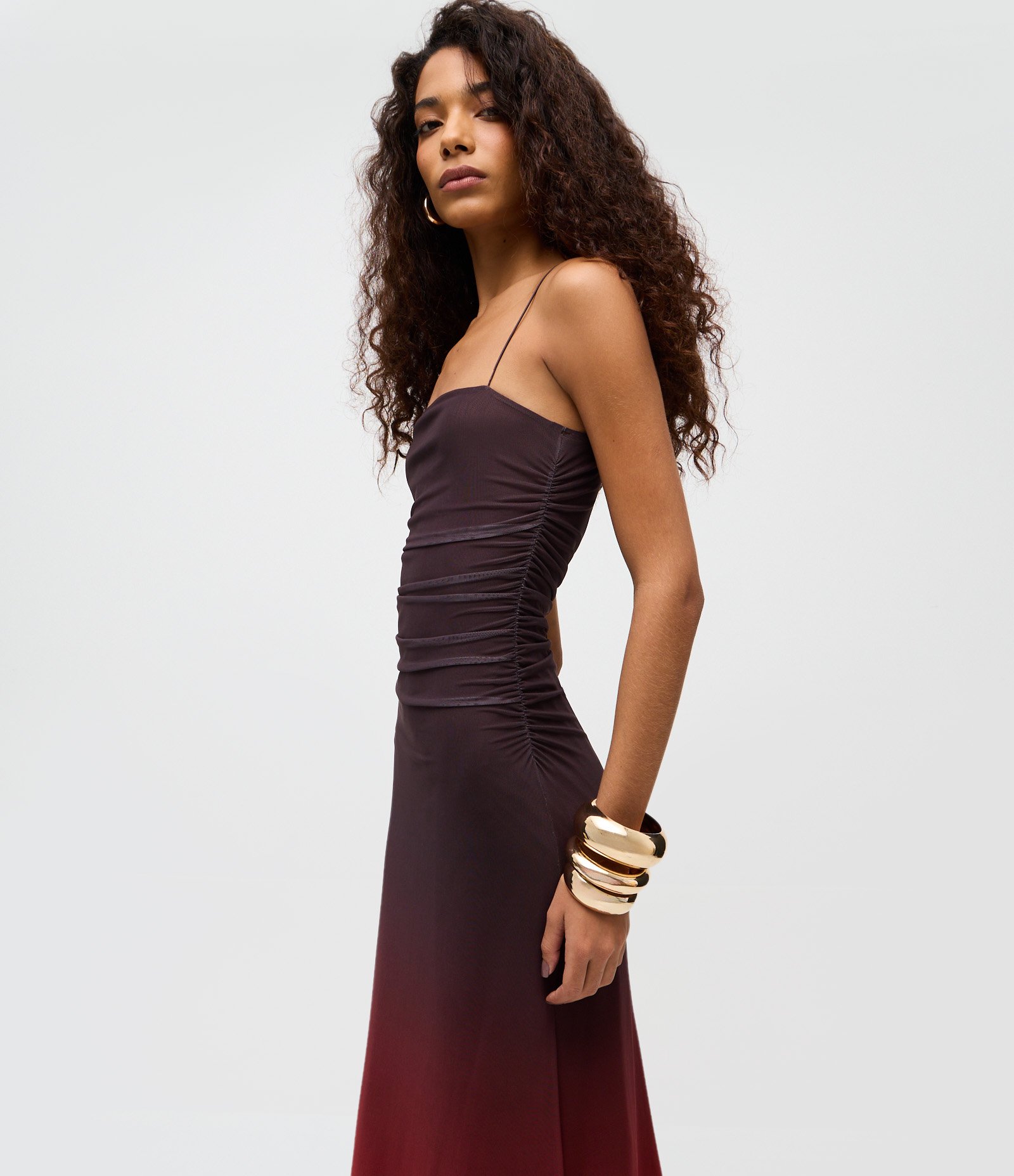 Vestido Longo Degradê com Sobreposição em Tule Vermelho 3