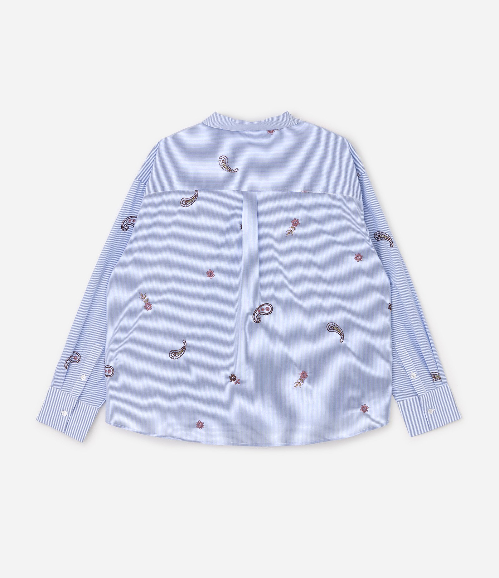 Camisa Tricoline Regular com Paisley Bordado e Listrada Curve & Plus Size Azul 6
