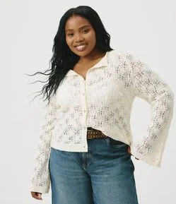 Cardigan Tricô Texturizado Manga Sino Curve & Plus Size