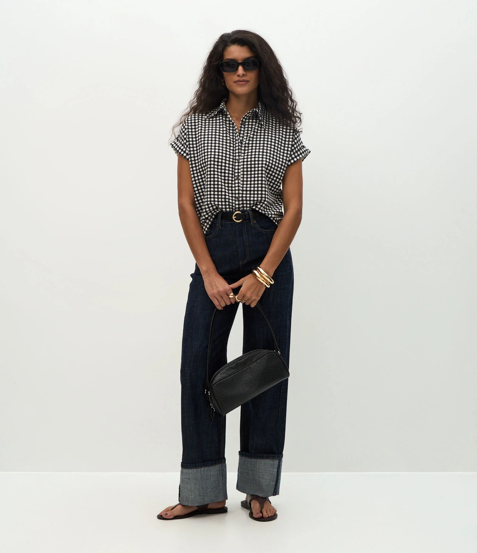 Blusa com Estampa Xadrez e Fechamento por Botões Preto 2
