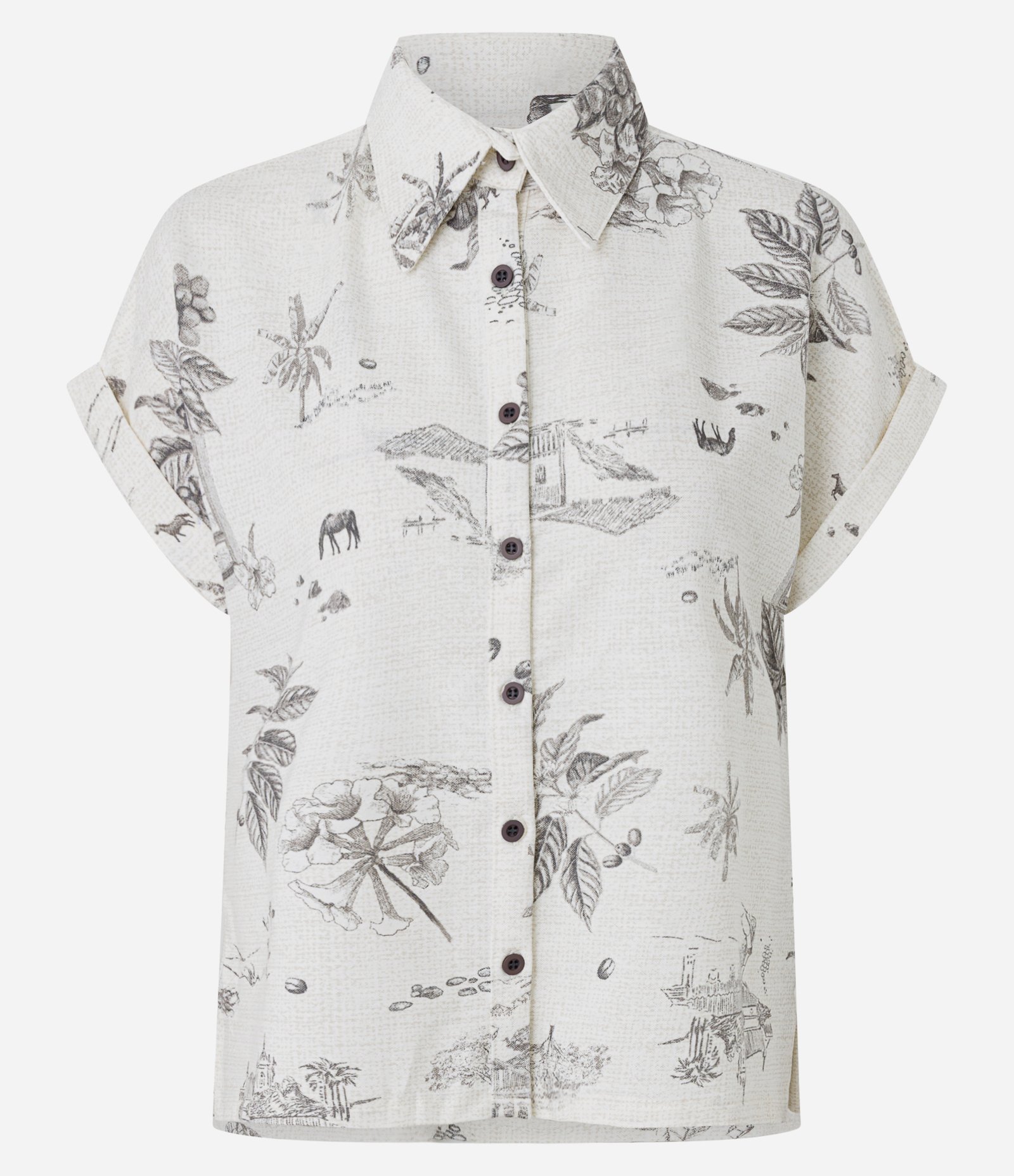 Blusa com Abotoamento Frontal e Mangas Dobradas Branco 1