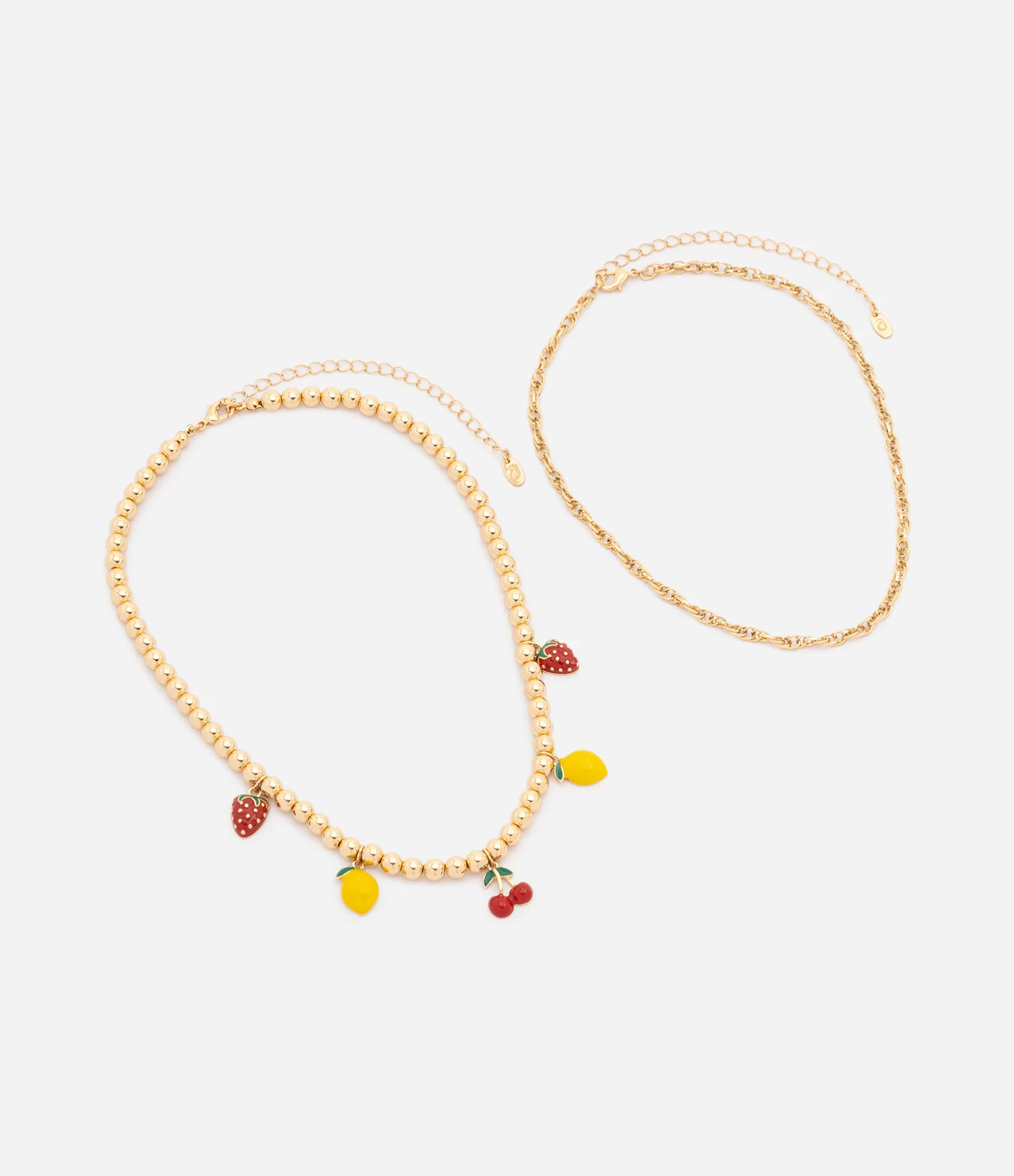 Colar Camadas com Corrente Torcida e Pingentes de Frutas Dourado 2