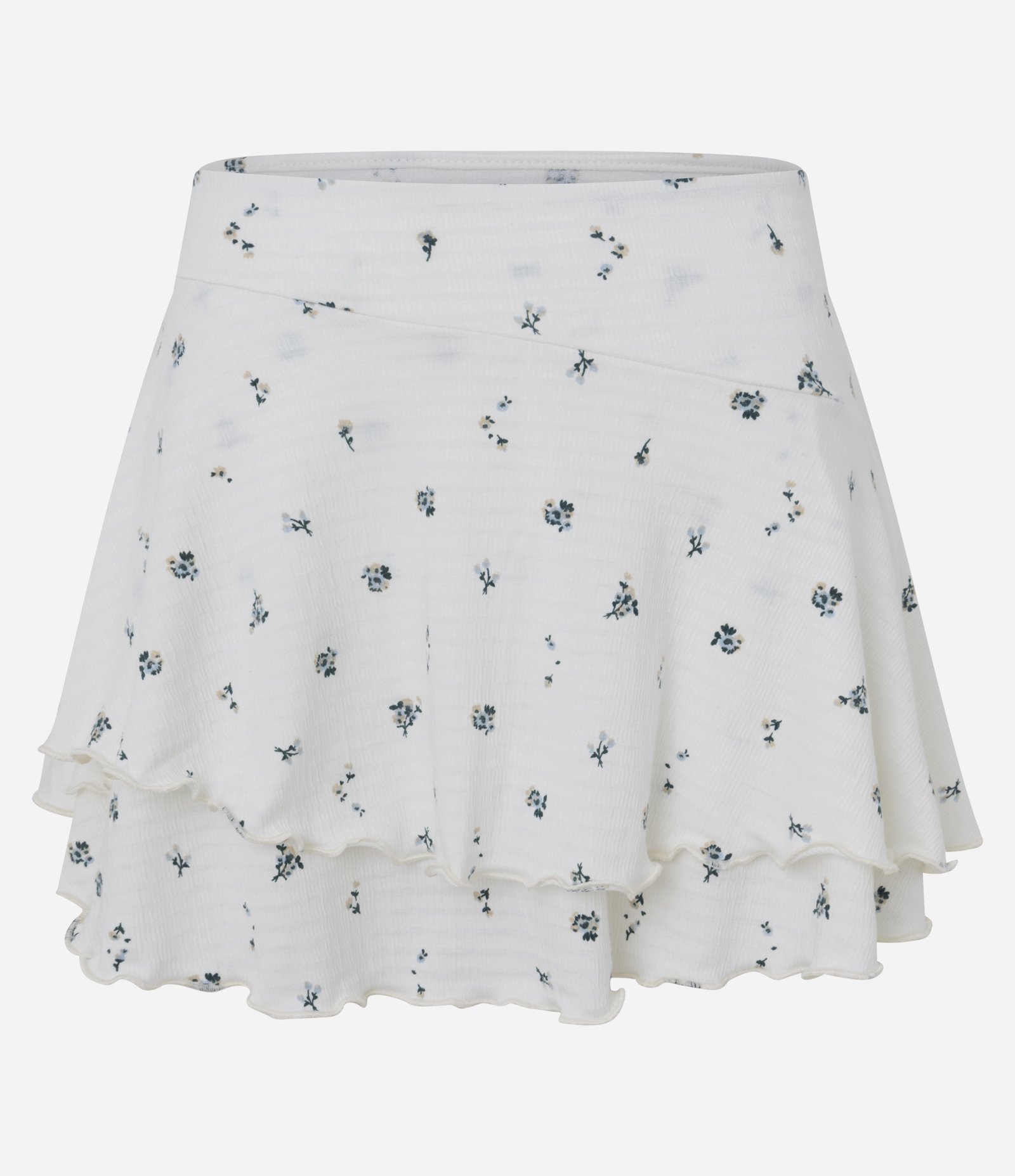 Saia Curta Texturizada Floral com Babados Branco 5