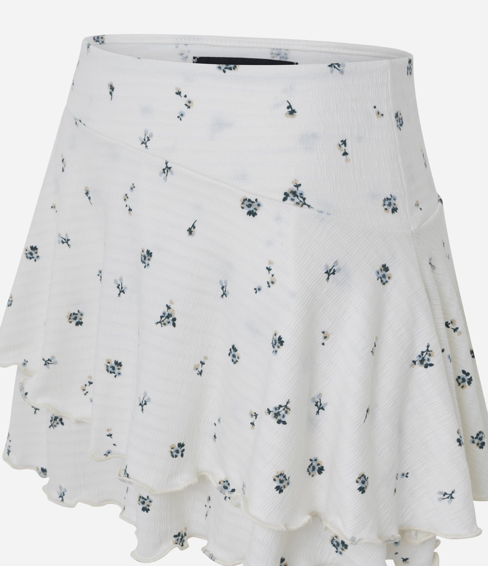 Saia Curta Texturizada Floral com Babados Branco 6