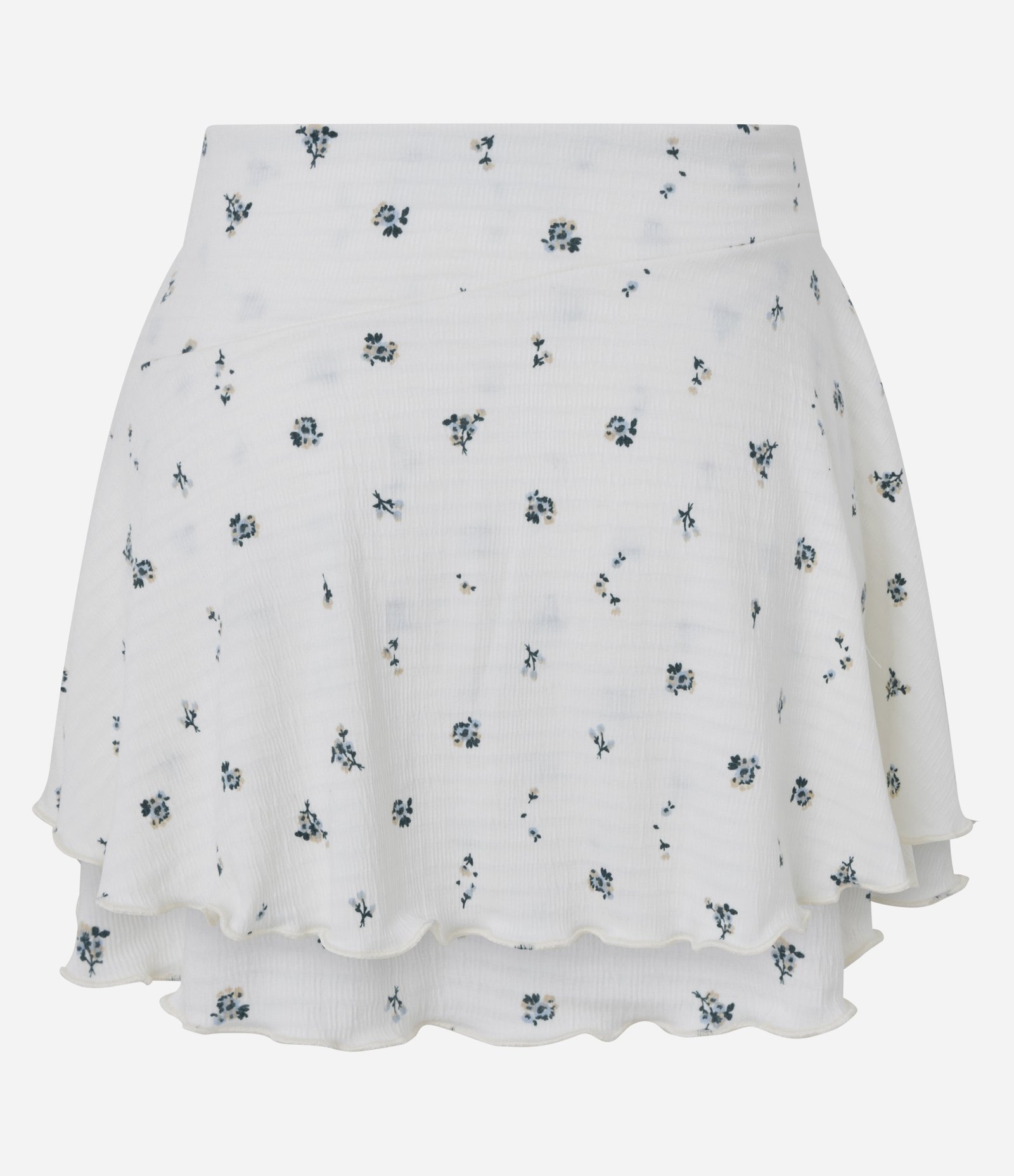 Saia Curta Texturizada Floral com Babados Branco 7