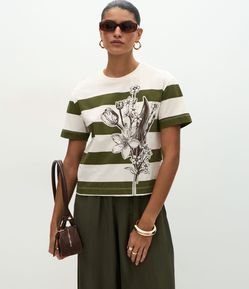 Blusa Listrada em Algodão com Estampa Floral